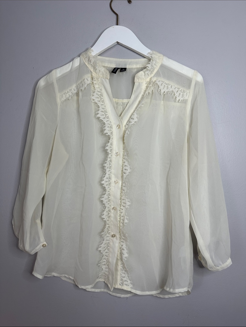 Sheer Lace-Trim Blouse - Ivory